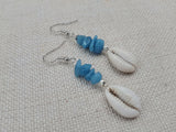 Cowrie Earrings Women Silver Ethnic Unique Summer Blue Glass Jewelry