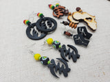 Wooden African Earrings Gye Nyame Jewelry Set of 5 Handmade Dangle
