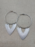 Silver Earrings Hoop V Shaped Hammered Jewelry Women Ethnic