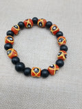 African Krobo Beaded Bracelet Black Orange Yellow Jewelry Ethnic Men Hand Painted Size 8