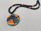 African Kente Necklace Pendant Black Orange Beaded Original Jewelry Handmade Statement Gift Idea Men Women