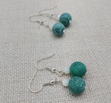 Green White Beaded Earrings Women Round Jewelry Crackle Ethnic