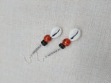 Cowrie Earrings Brown Orange Silver Women Dangle Handmade Beaded