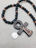 Wooden Ankh Necklace Beaded Black Brown Jewelry Gye Nyame African Egyptian