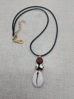 Cowrie Set Jewelry Beaded Wood black Cord Earrings Necklace Women Gift Idea Handmade