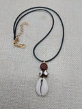 Cowrie Set Jewelry Beaded Wood black Cord Earrings Necklace Women Gift Idea Handmade