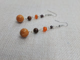 Stone Beaded Earrings Brown Orange Silver Women Jewelry Dangle