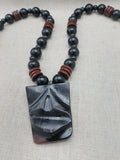 African Wooden Necklace Lips Black Brown Carved Beaded Jewelry Men Gift Ideas