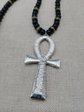 Silver Ankh Pendant Necklace Beaded Black Yellow Green Jamaica Inspired Egyptian Statement