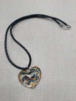Heart Necklace Love Women Jewelry Murano Blue Gold Black Leather Cord Gift Ideas