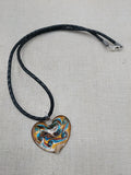 Heart Necklace Love Women Jewelry Murano Blue Gold Black Leather Cord Gift Ideas