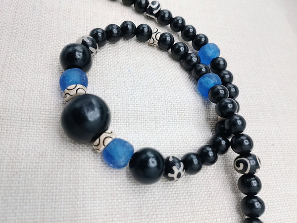 Men Necklace Black Blue White Beaded Jewelry Handmade Ethnic Statement