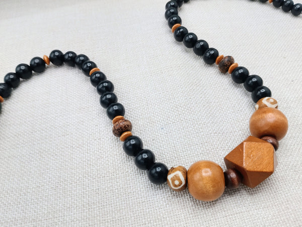 Men Necklace Beaded Jewelry Black Wood Gift Ideas Ethnic Statement Handmade