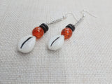 Cowrie Earrings Brown Orange Silver Women Dangle Handmade Beaded