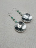 Silver Earrings Dome Green Dangle Women Jewelry Hammered