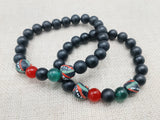 African Bracelet Pan African Jewelry Beaded Red Black Green Stretch