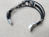 African Silver Leather Bracelet Fashion Statement Size 7.5 Women
