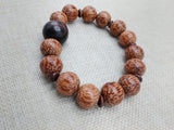 Wood Bracelet Beaded Men Jewelry Size 8 Stretch Handmade Brown