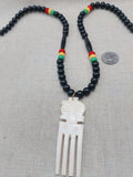 Men's African Necklace Rasta Ghana Beaded Jewelry Duafe Adinkra Black Handmade
