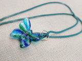 Women's Blue Murano Glass Pendant Green Butterfly Necklace