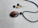 Women Jewelry Set  Agate Beaded Cord Necklace Small Earrings