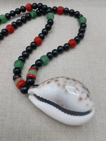 Large Cowrie Shell Men Necklace Jewelry Beaded Red Black Green Handmade African