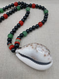 Large Cowrie Shell Men Necklace Jewelry Beaded Red Black Green Handmade African