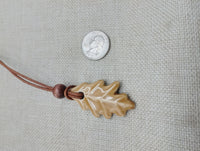 Women Oak Leaf Pendant Leather Cord Handmade Brown Jewelry