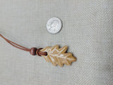 Women Oak Leaf Pendant Leather Cord Handmade Brown Jewelry