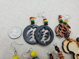 Wooden African Earrings Gye Nyame Jewelry Set of 5 Handmade Dangle