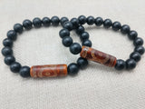 Unisex Bracelet Black Brown Agate Stone Jewelry Ethnic Round Statement Beaded