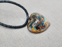 Heart Necklace Love Women Jewelry Murano Blue Gold Black Leather Cord Gift Ideas