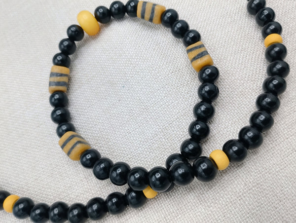 Men Necklace Beaded Jewelry Black Yellow Statement Ethnic