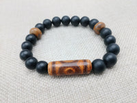 Men Bracelets Stone Ethnic Beaded Black Jewelry Stretch Handmade Statement Gift Ideas
