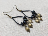 Women Boho Earrings Black Brass Dangle Accents Leather Jewelry