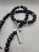 Silver Ankh Necklace Egyptian Black Yellow Beaded Ankhs Pendant Men Gift Ideas