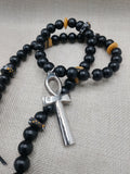 Silver Ankh Necklace Egyptian Black Yellow Beaded Ankhs Pendant Men Gift Ideas