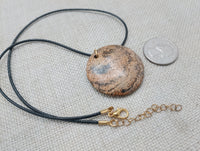Women Jasper Pendant Necklace Black Cord Stone Jewelry Round