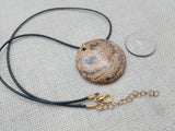 Women Jasper Pendant Necklace Black Cord Stone Jewelry Round