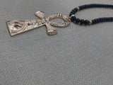 Gold Ankh Men Necklace Large Pendant Beaded Jewelry  Black