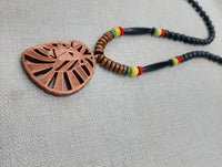Wooden Lion Necklace Beaded Men Rasta Ghana Unisex Red Black Green Yellow Handmade Jewelry