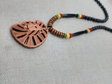 Wooden Lion Necklace Beaded Men Rasta Ghana Unisex Red Black Green Yellow Handmade Jewelry
