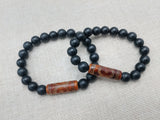 Unisex Bracelet Black Brown Agate Stone Jewelry Ethnic Round Statement Beaded