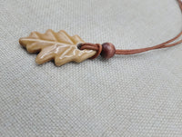 Women Oak Leaf Pendant Leather Cord Handmade Brown Jewelry