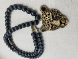 Men Necklace Panther Cheetah Beaded Jewelry Black Antique Gold Gift Idea