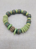 Bracelet Stretch Jewelry Beaded African Krobo Green Unisex Brass Size 7