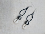 Women Earrings Black Leather Dangle Cowrie Beaded Jewelry Handmade