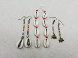 Afrocentric Earrings Cowrie Dangle Jewelry Beaded Long Women Handmade Set of 3
