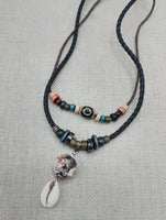African Women Pendant Cowrie Shell Jewelry Leather Adjustable Tribal Beaded Ethnic