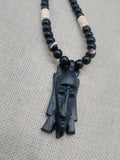Men's Jewelry African Face Pendant Beaded Necklace Black Brown Handmade